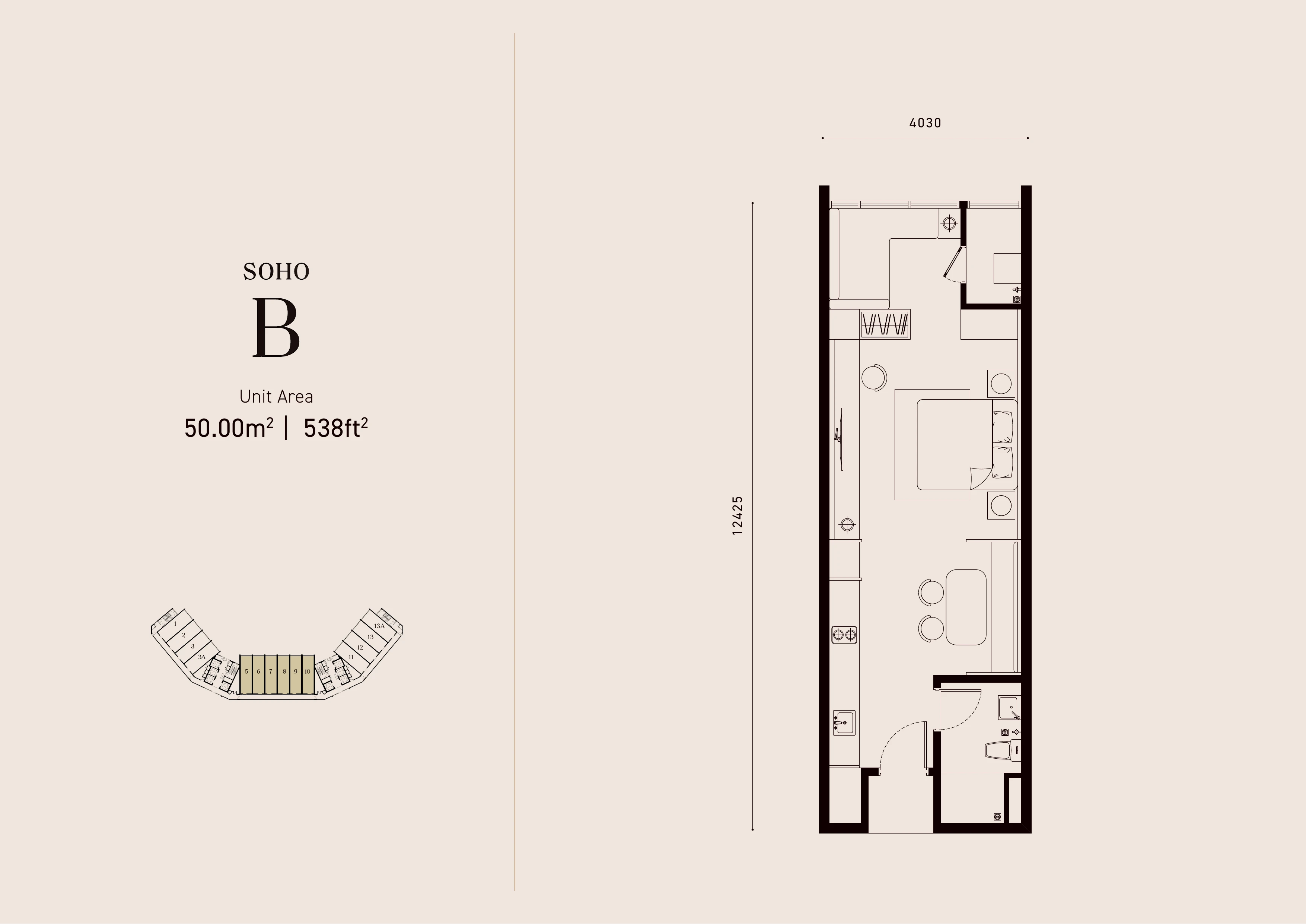 SOHO B floor plan — 538 sqft