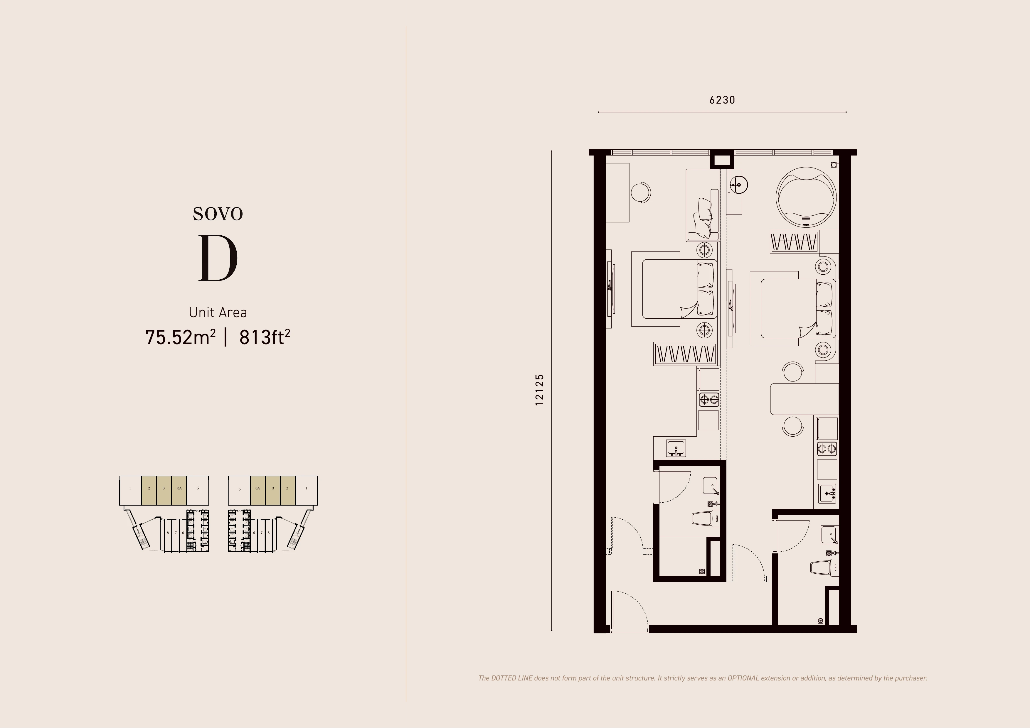 SOVO D floor plan — 813 sqft